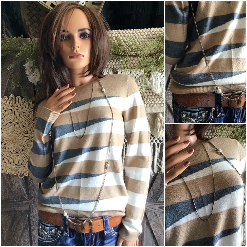 💋 Donating 💋 NWOT Boatneck Striped Knit Pullover Sweater